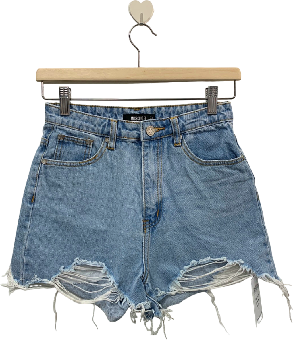 Missguided Blue Distressed Denim Shorts UK 4