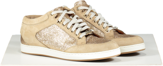 Jimmy Choo Miami Glitter Sneakers In Beige Suede Leather UK 5 EU 38 👠