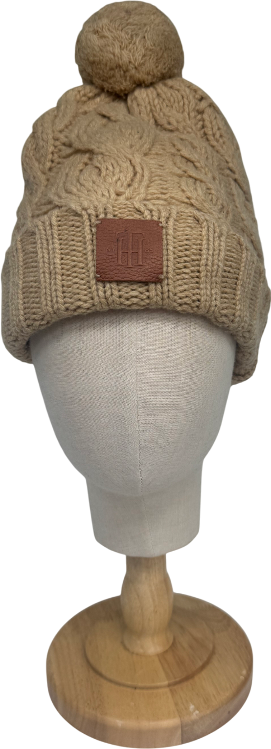 Tommy Hilfiger Beige Cable Knit Beanie Hat UK S