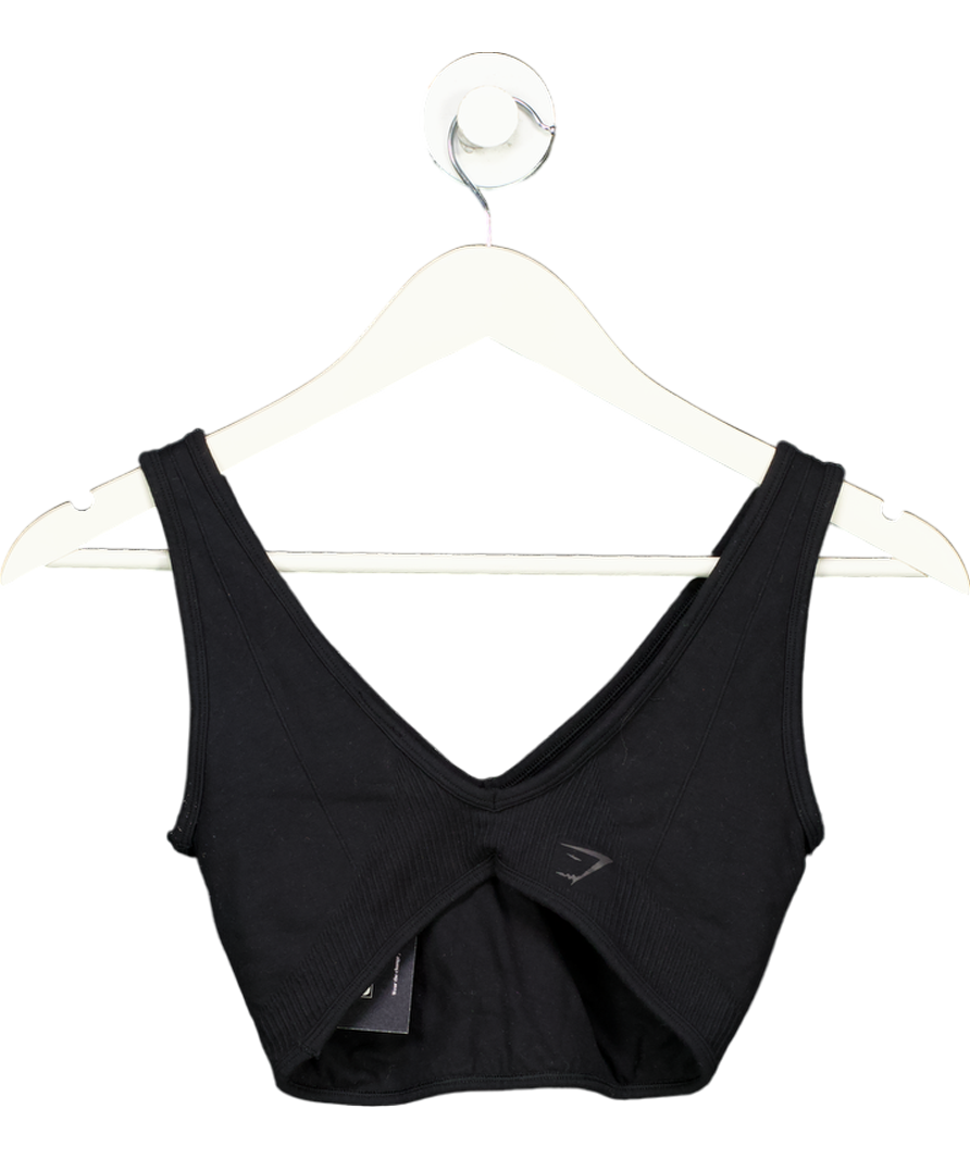 gymshark Black V Neck Crop Top UK S
