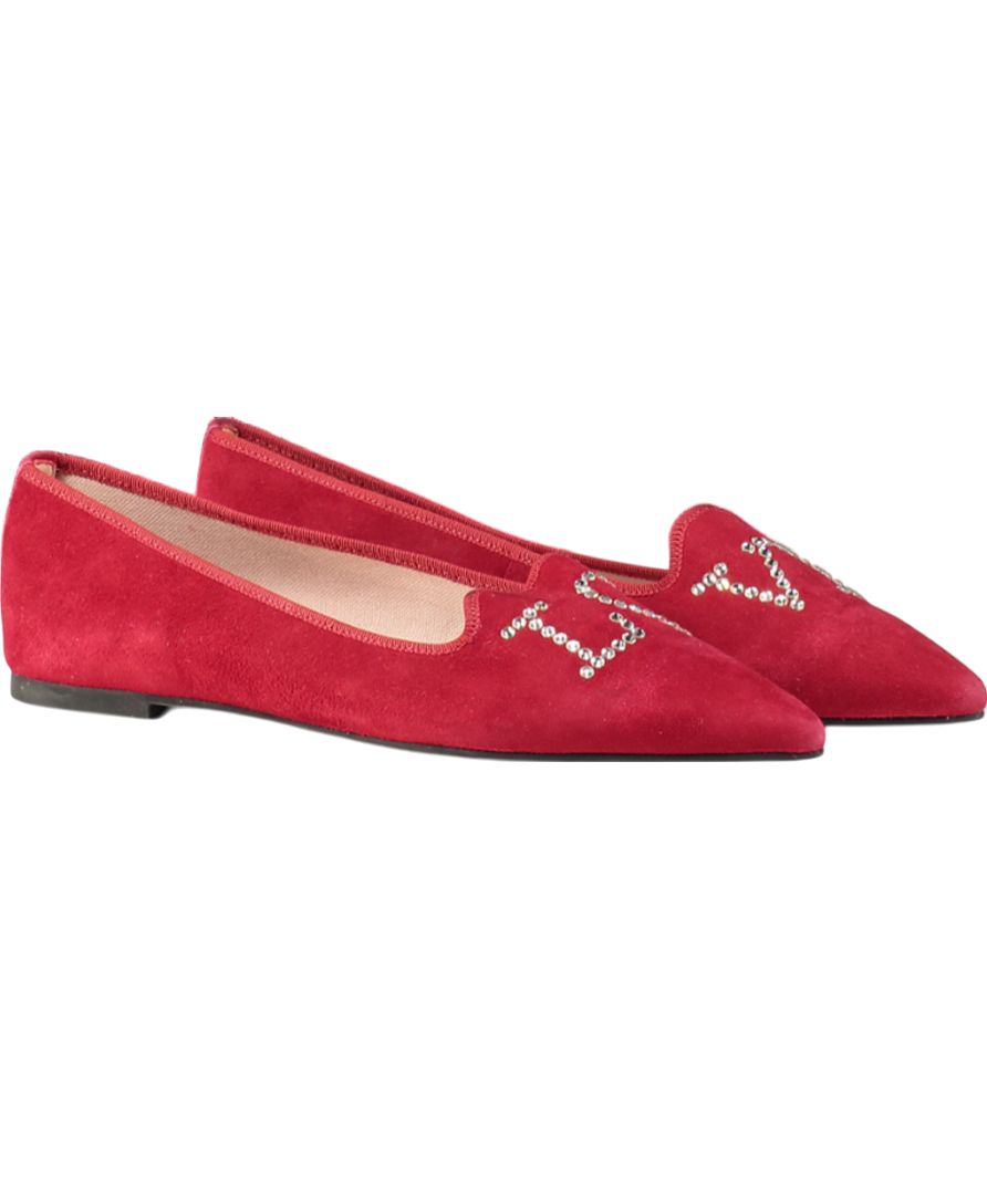 Pretty Ballerinas Red Ella Pointed "LOVE" Flat Shoes UK 5 EU 38 👠
