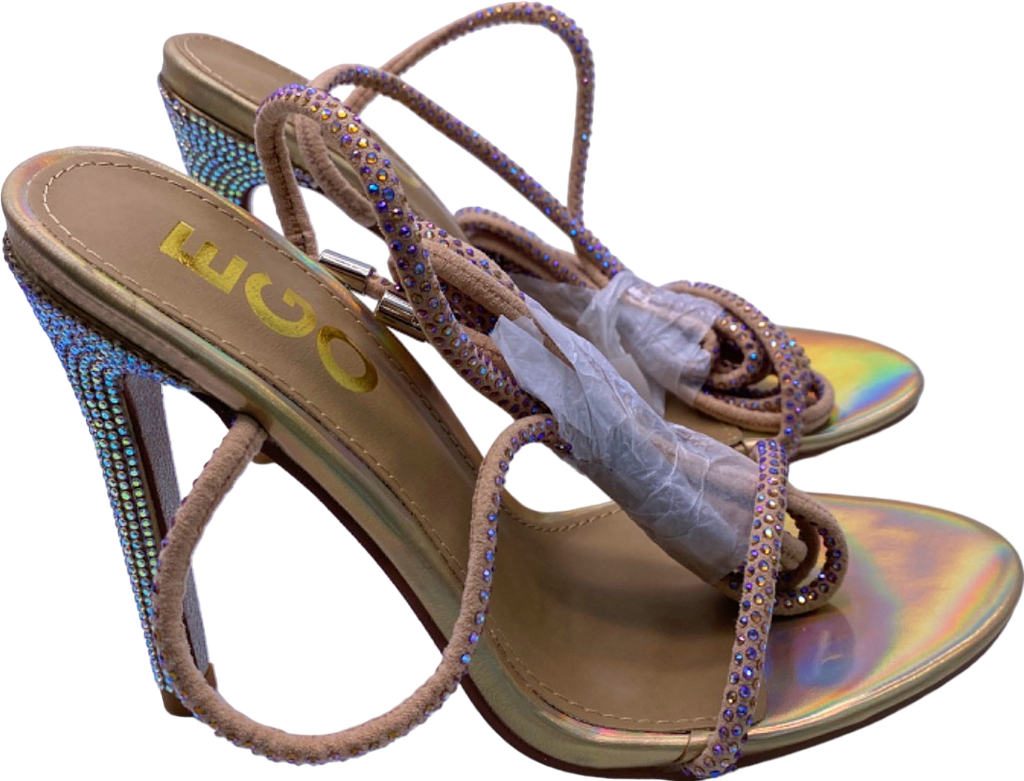 EGO Beige Holographic Open Toe Heels UK 4