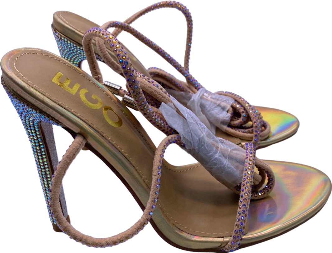 EGO Beige Holographic Open Toe Heels UK 4