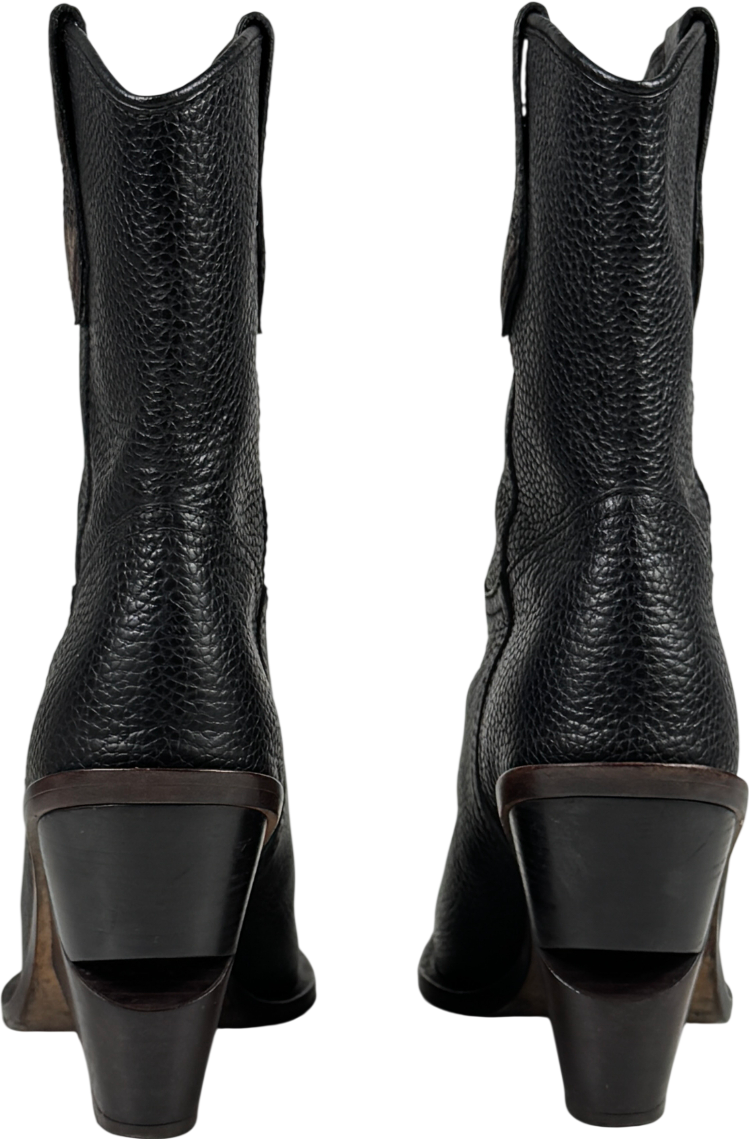 FENDI Black Grained Leather 'f"logo Cutwalk Western Boots UK 5 EU 38 👠