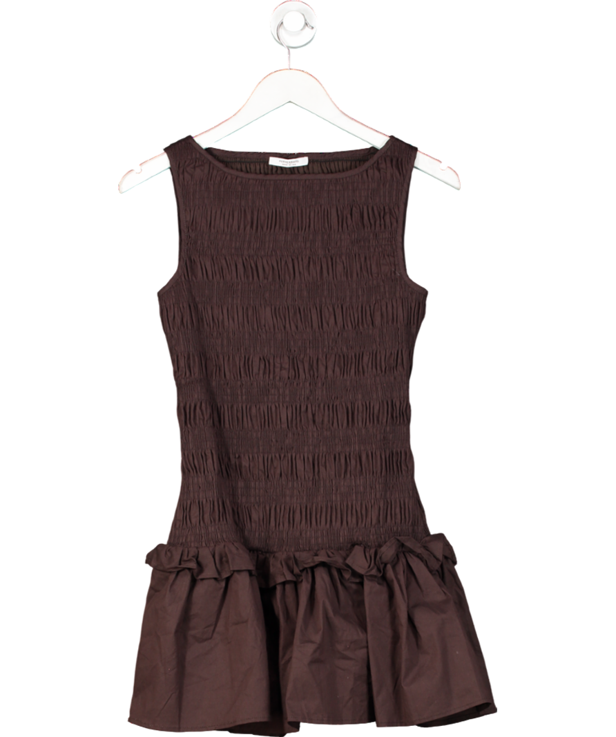pepper mayo Brown Garden Kisses Shirred Mini Dress UK 10