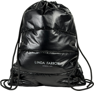 LINDA FARROW Black Hi-shine Puffer Branded Backpack