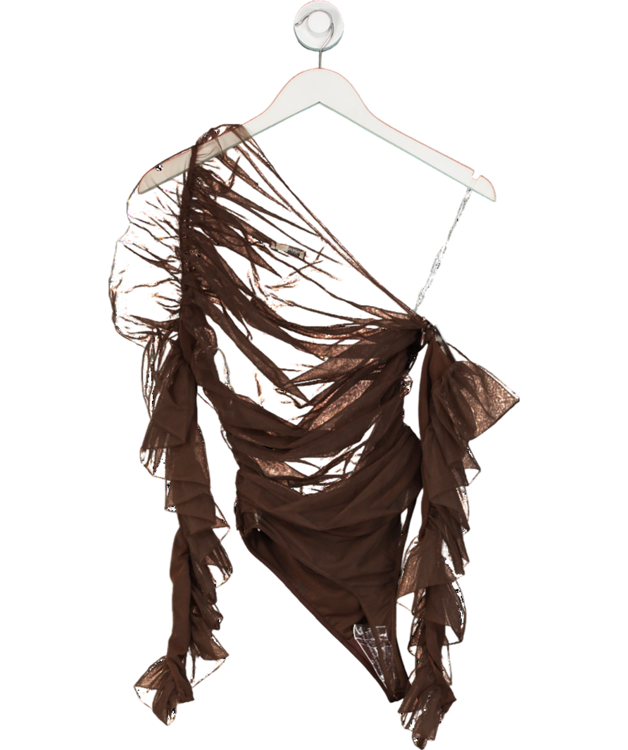 House of CB Brown Delia Chocolate Ruched Asymmetric Bodysuit UK S