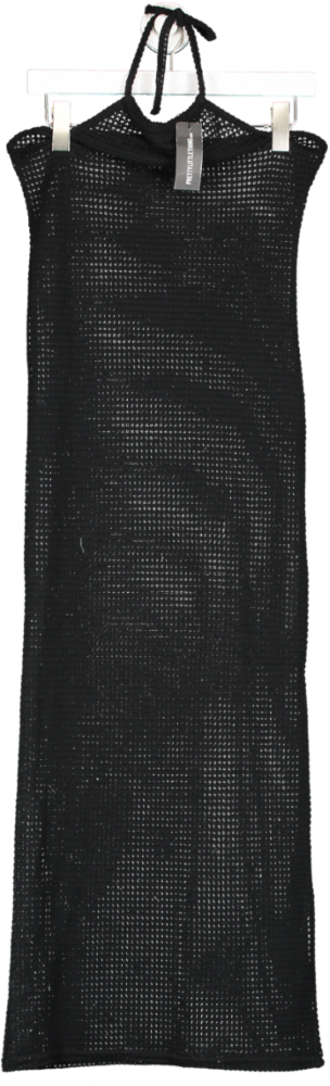 PrettyLittleThing Black Knitted Textured Halterneck Midaxi Dress UK 8