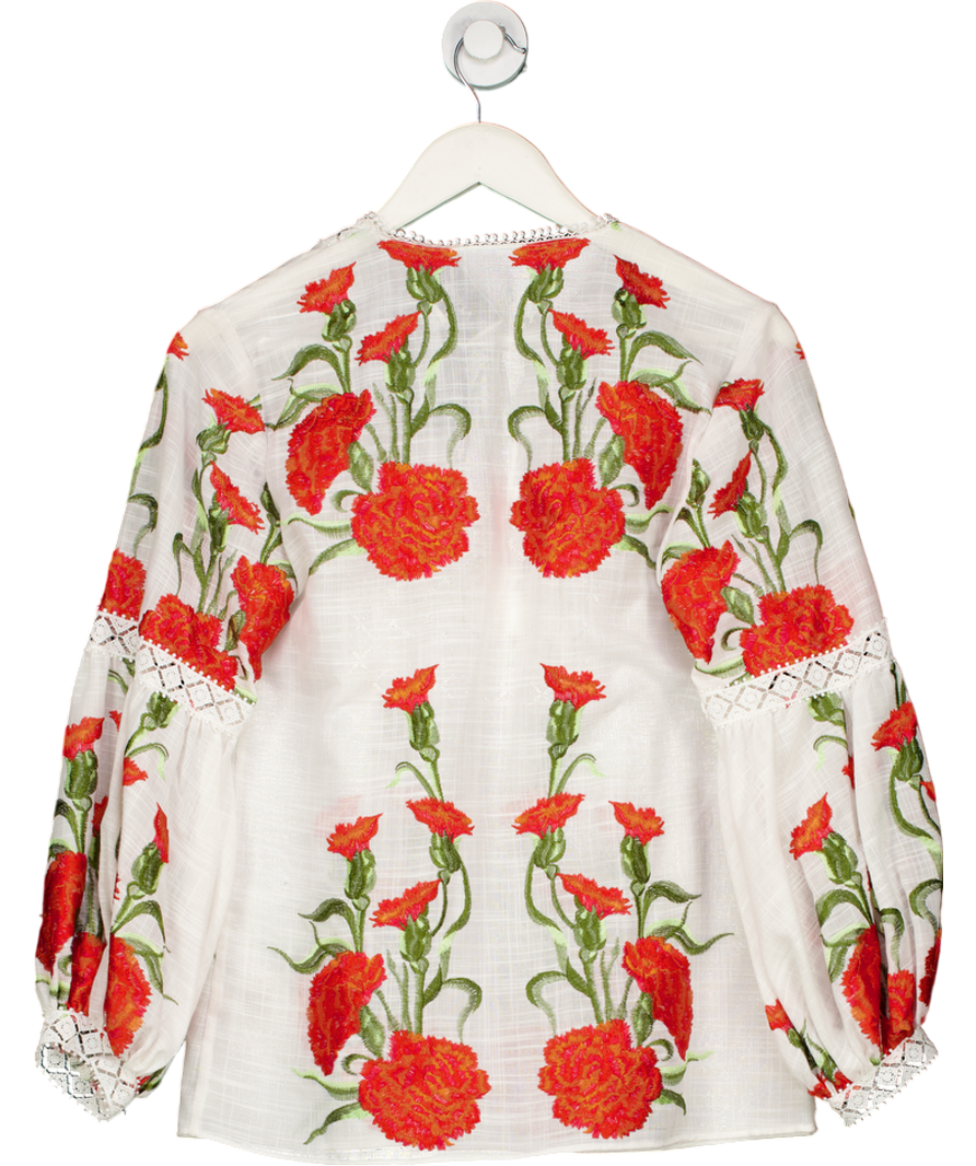 Alexis White Adeline Embroidered Floral Blouse UK S