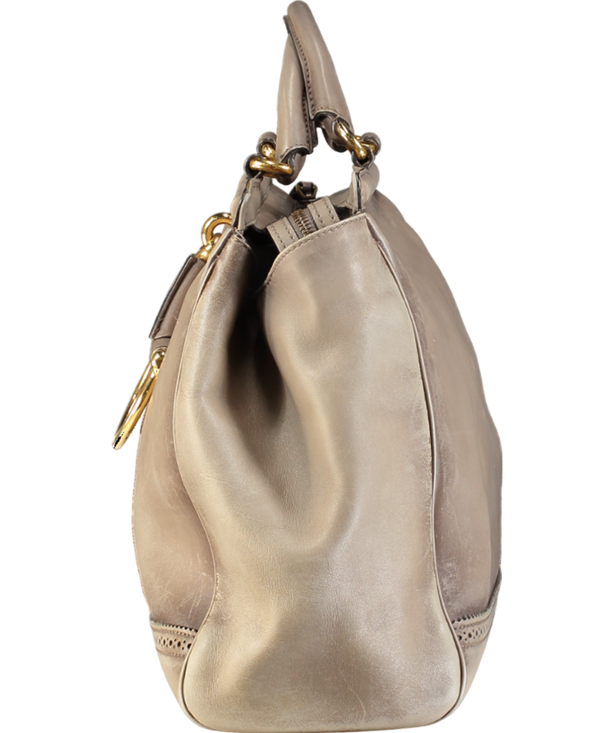 GUCCI Taupe Leather Duilio Brogue Satchel Handbag