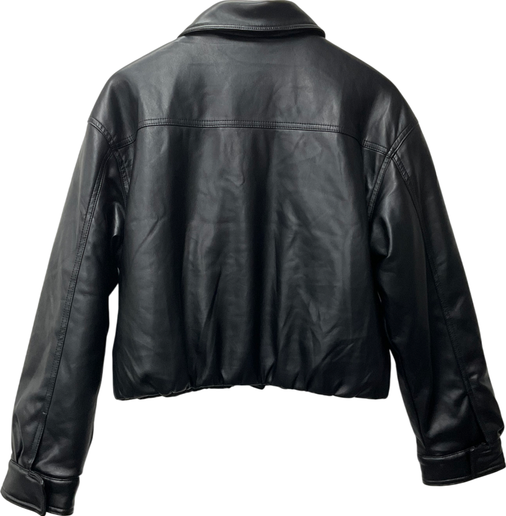 ASOS Clean Leather Look Bomber Jacket In Black UK 10