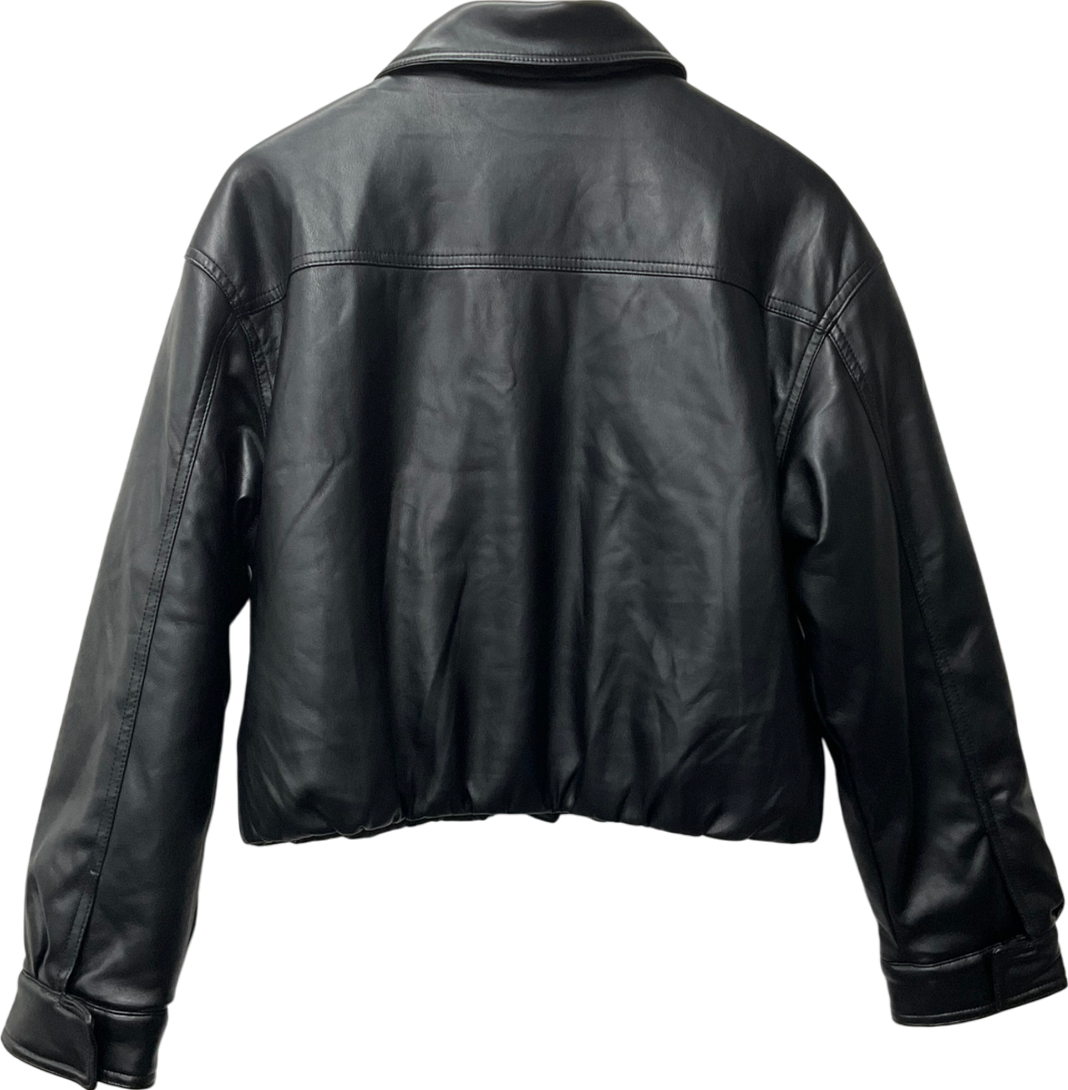 ASOS Clean Leather Look Bomber Jacket In Black UK 10