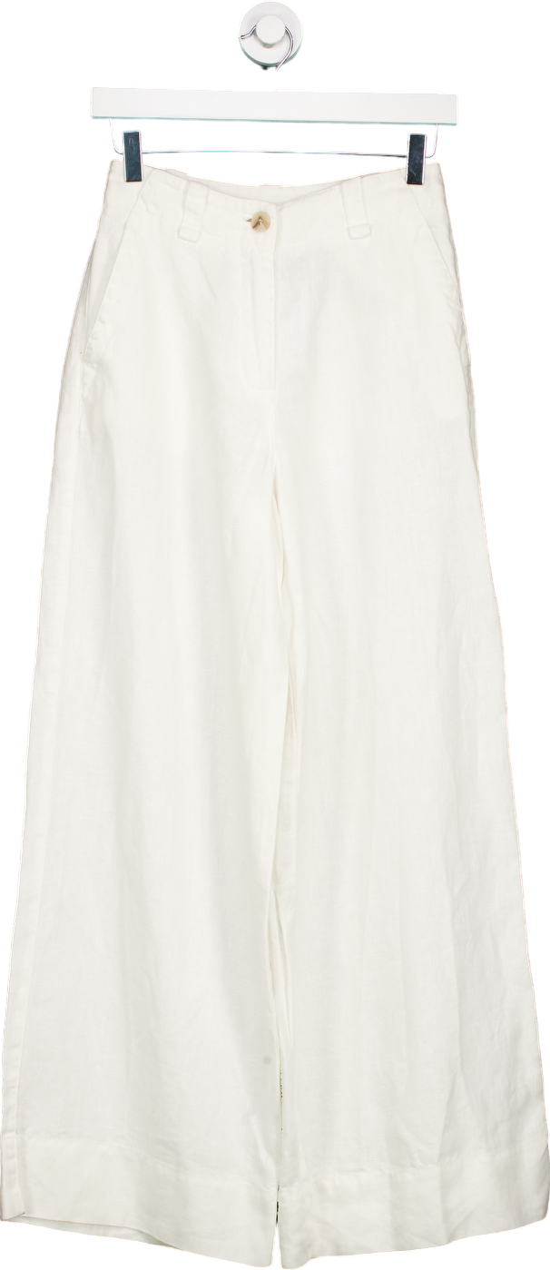 Reiss White Linen Wide Leg Trousers UK 4