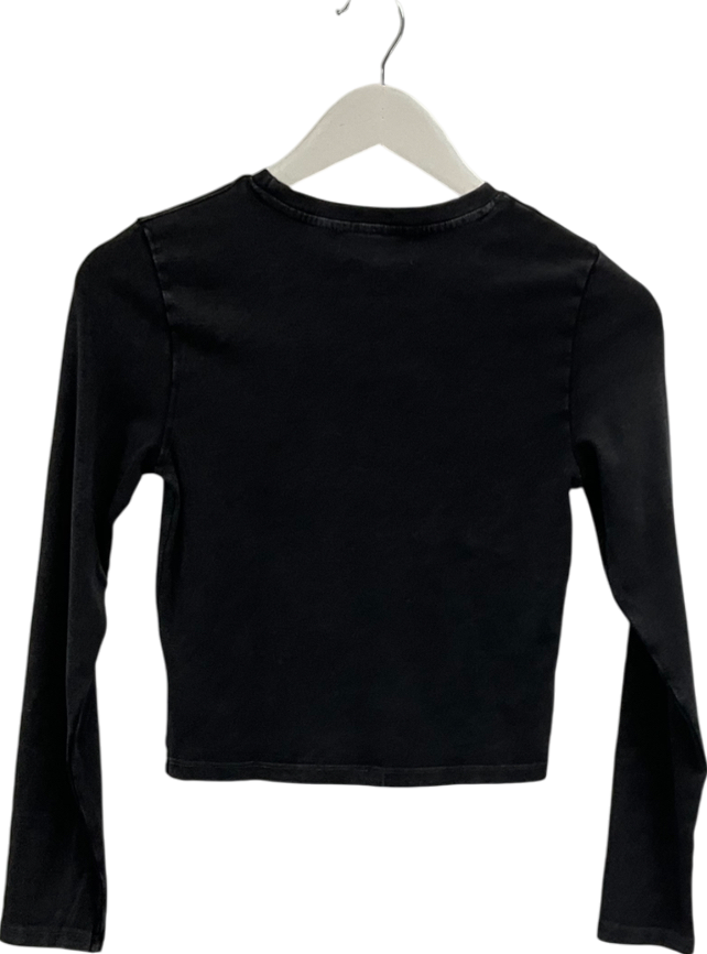 Pull&Bear Long Sleeve T-shirt In Dark Grey Acid Wash UK M