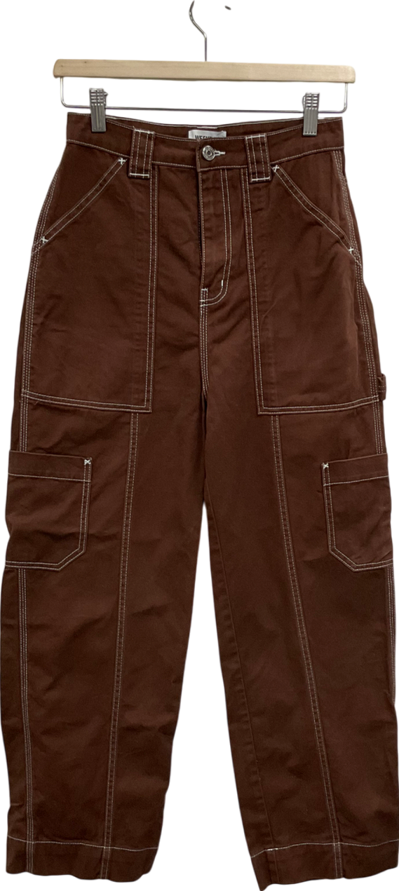 Weekday Brown Contrast Stitch Cargo Trousers UK XS/S