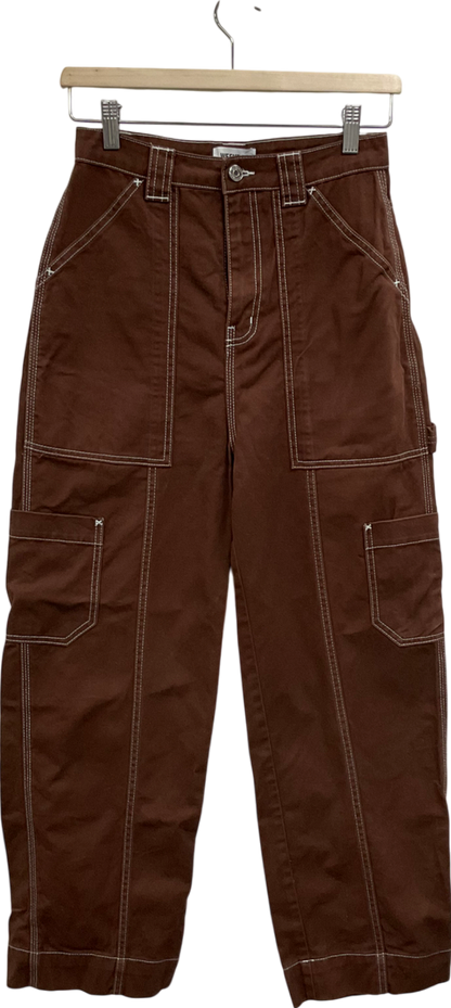 Weekday Brown Contrast Stitch Cargo Trousers UK XS/S