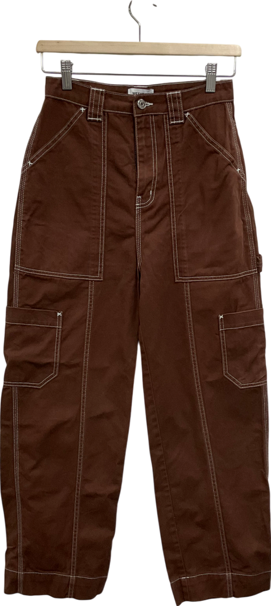 Weekday Brown Contrast Stitch Cargo Trousers UK XS/S