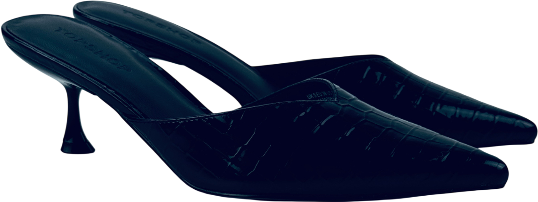 TOPSHOP Ivette Croc Patent Close Toe Mule In Black UK 5 EU 38 👠