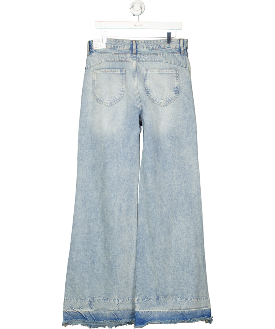 MANGO Blue Wide Leg Low Frayed Hem Jeans UK 12