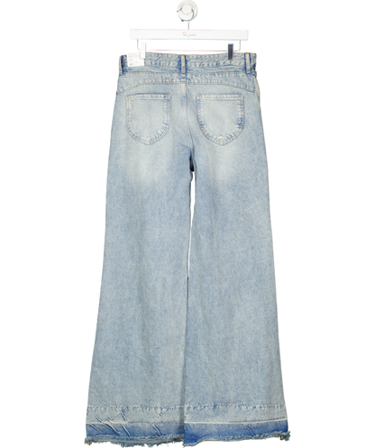 MANGO Blue Wide Leg Low Frayed Hem Jeans UK 12