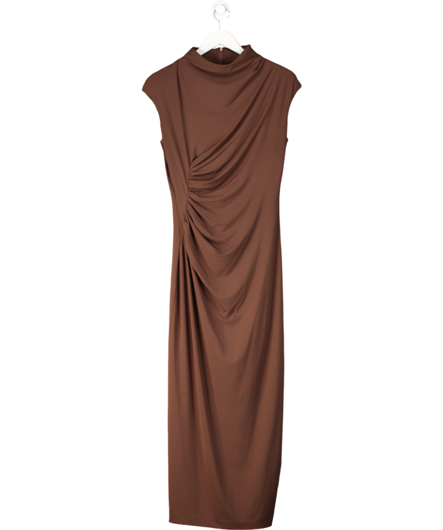 ZARA Brown Ruched Midi Dress UK L