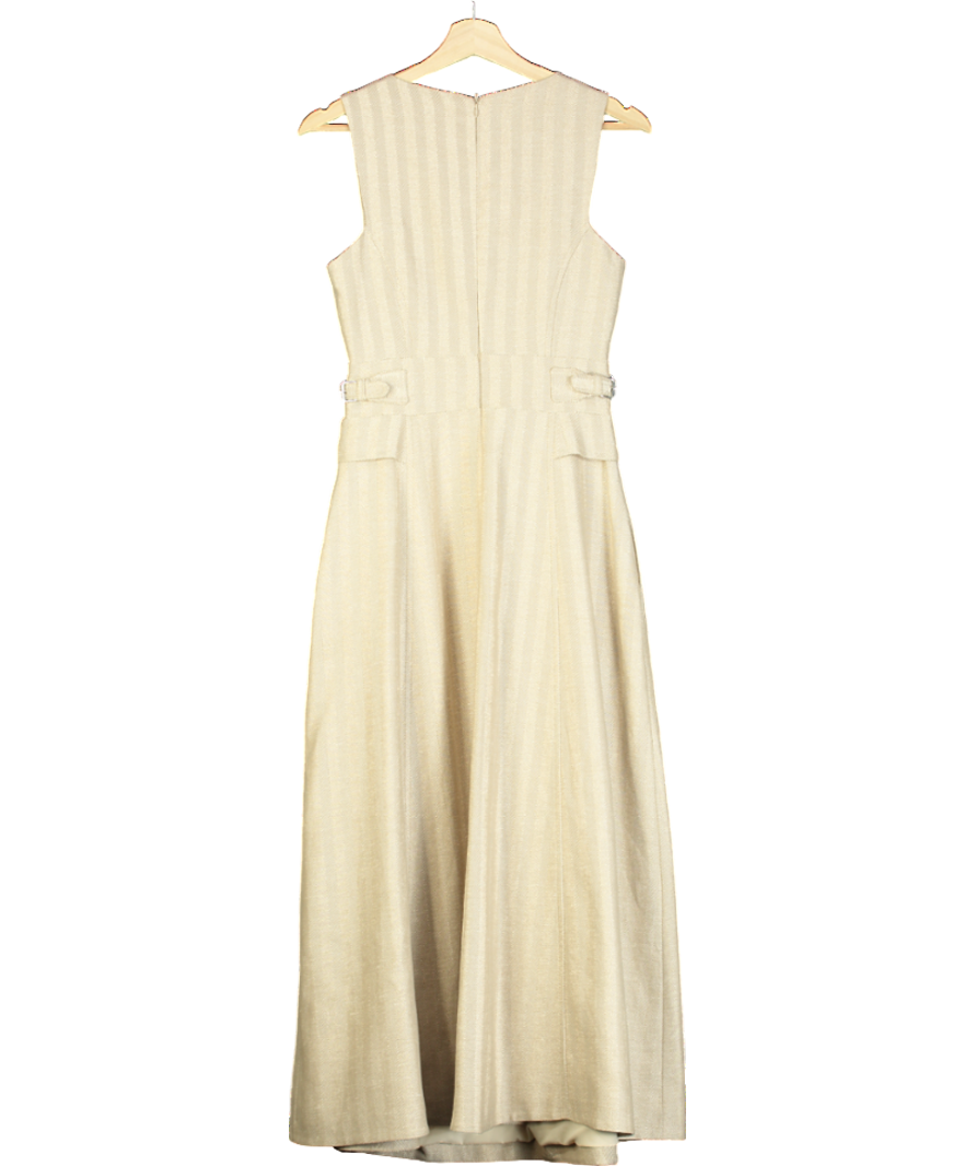 Karen Millen Beige Tab Waist Detail Full Skirt Tailored Midi Dress UK 6