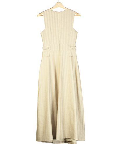 Karen Millen Beige Tab Waist Detail Full Skirt Tailored Midi Dress UK 6