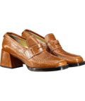 labucq Brown Kitty Tan Patent Heeled Loafers UK 6 EU 39