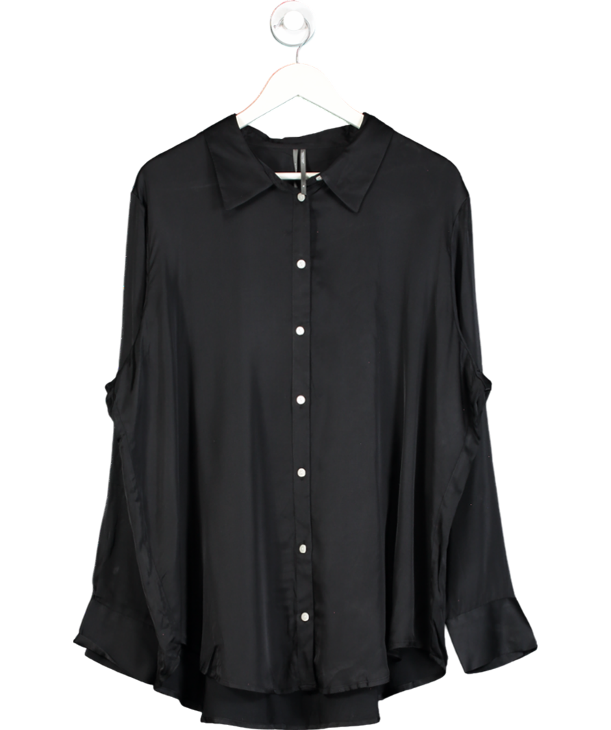 By Anthropologie Black Silky Long-sleeve Pyjama Top UK XL