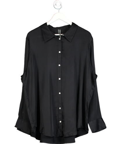 By Anthropologie Black Silky Long-sleeve Pyjama Top UK XL