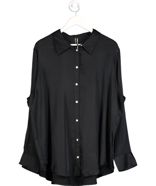 By Anthropologie Black Silky Long-sleeve Pyjama Top UK XL