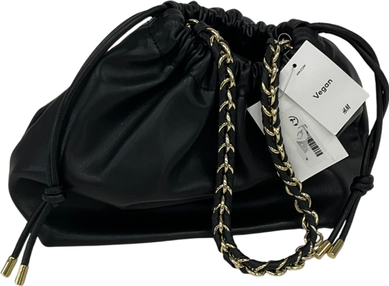 H&M Black Vegan Leather Pouch Bag With Chain Detail Strap One Size