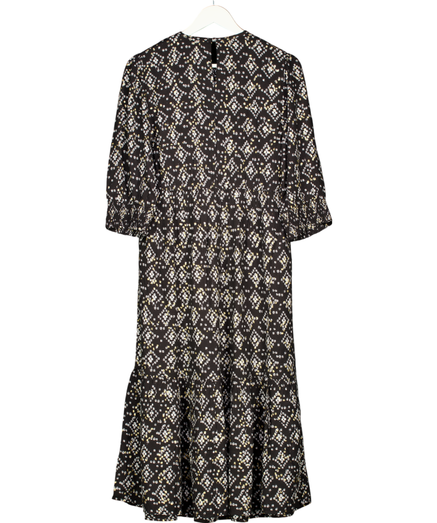 Monsoon Black Geometric Print ¾ Sleeve Shirred Dress in LENZING ECOVERO UK 10