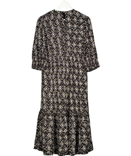 Monsoon Black Geometric Print ¾ Sleeve Shirred Dress in LENZING ECOVERO UK 10