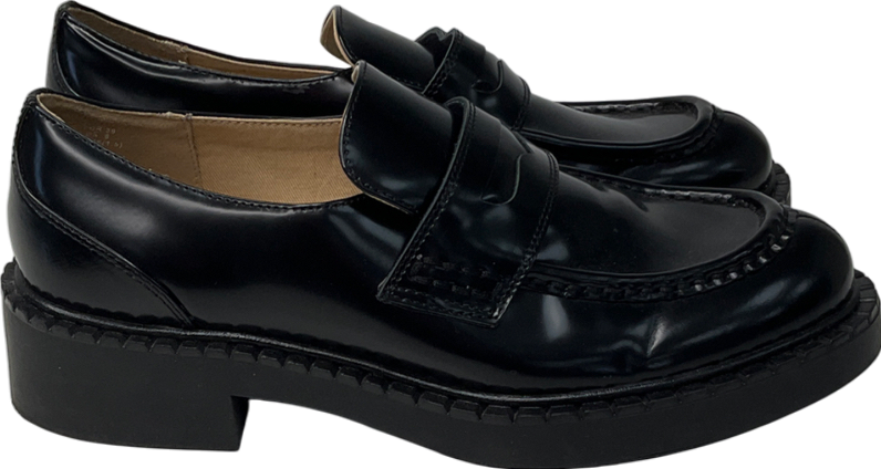 H&M Black Leather Loafers UK 6 EU 39 👠