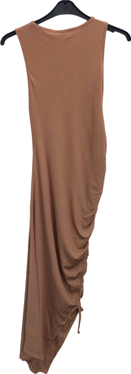 Missguided Brown Ribbed Asymmetrical Maternity Dress UK 8