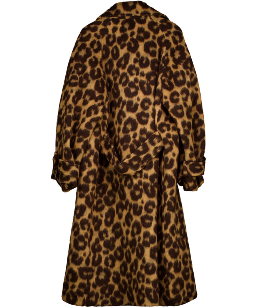 RAEY Brown Leopard-print Belted Raglan-sleeve Wool-alpaca Blend Coat UK S/M