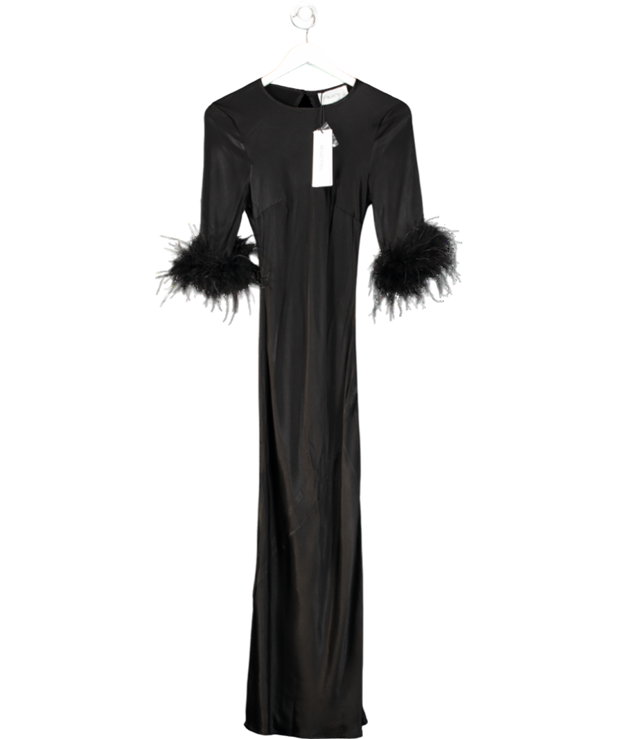 Rewritten Black Dolly Feather Sleeve Satin Bias Cut Midi Dress UK 8