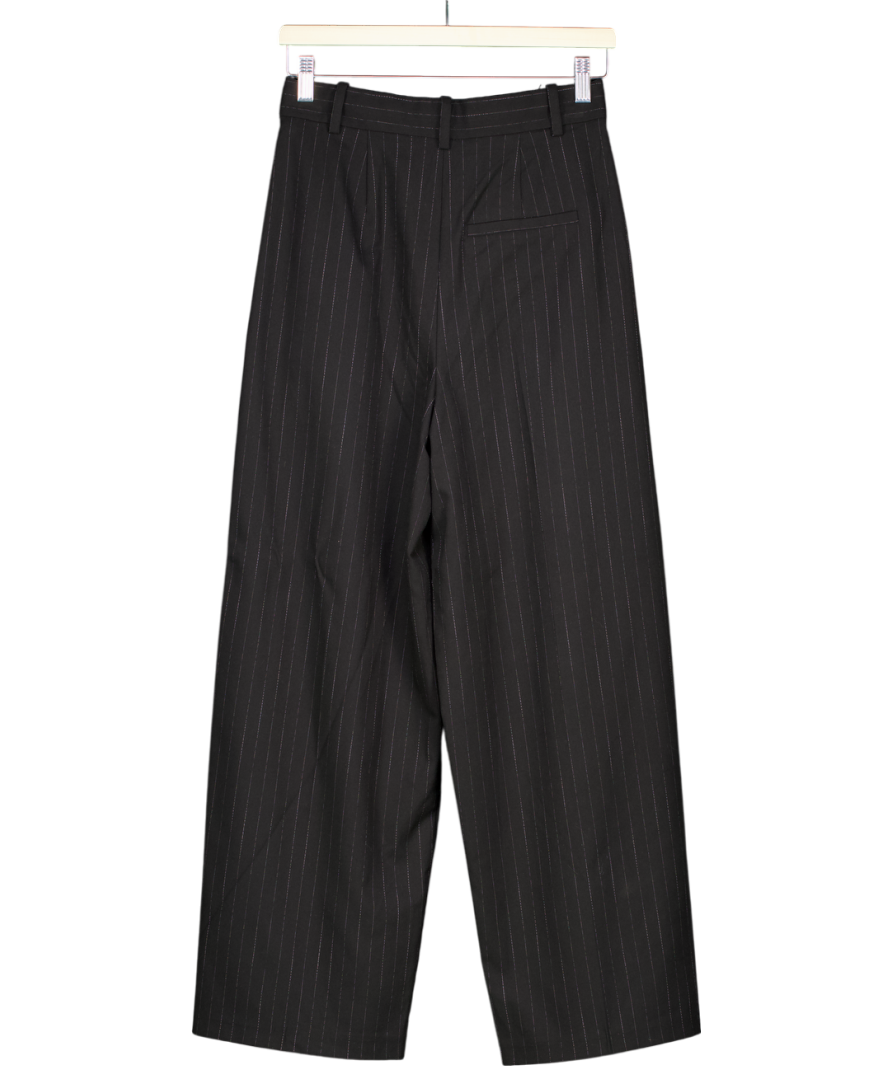River Island Black Pinstripe Pleat Front Wide Leg Trousers UK 8