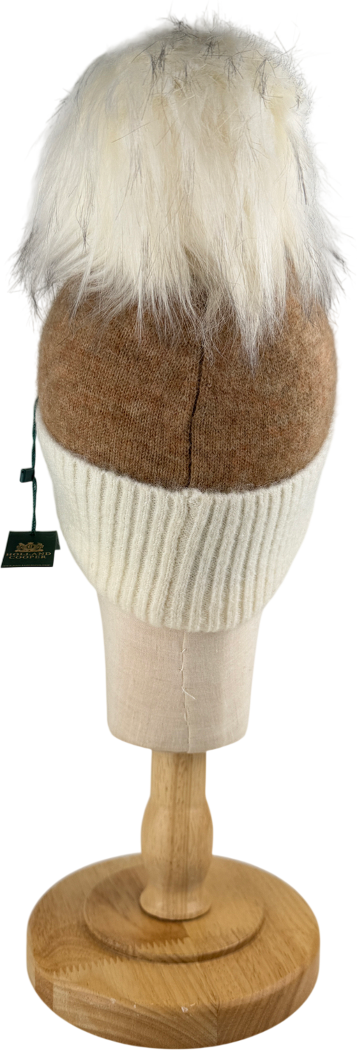 HOLLAND COOPER Cream Logo Chelsea Bobble Hat Camel