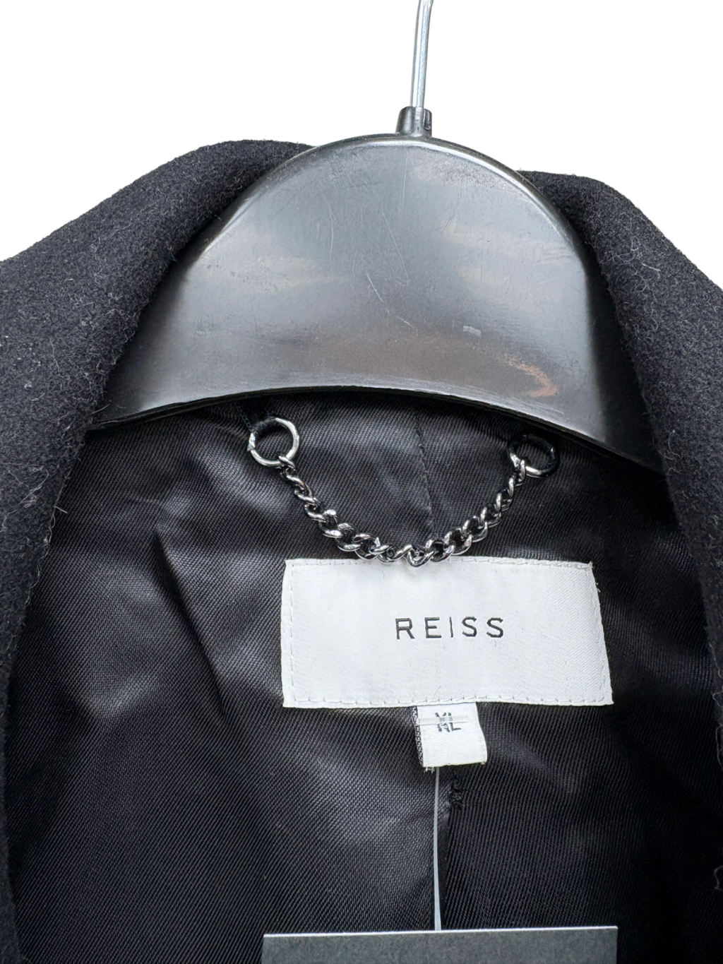 REISS Black Brute Wool Overcoat UK XL