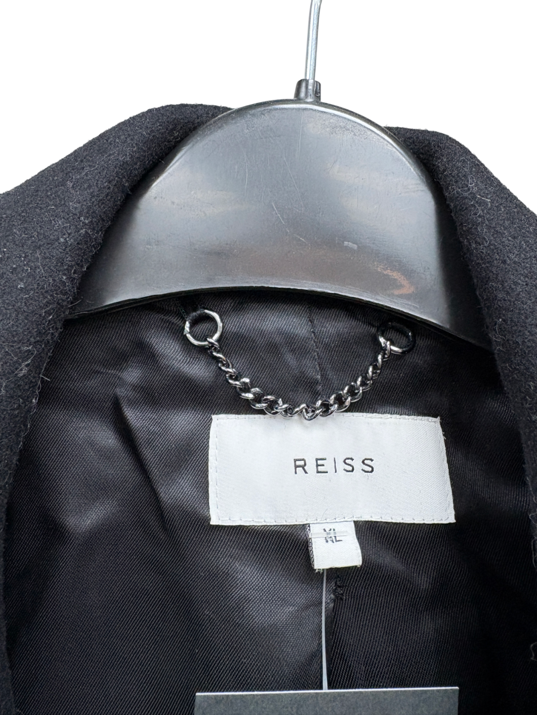 REISS Black Brute Wool Overcoat UK XL