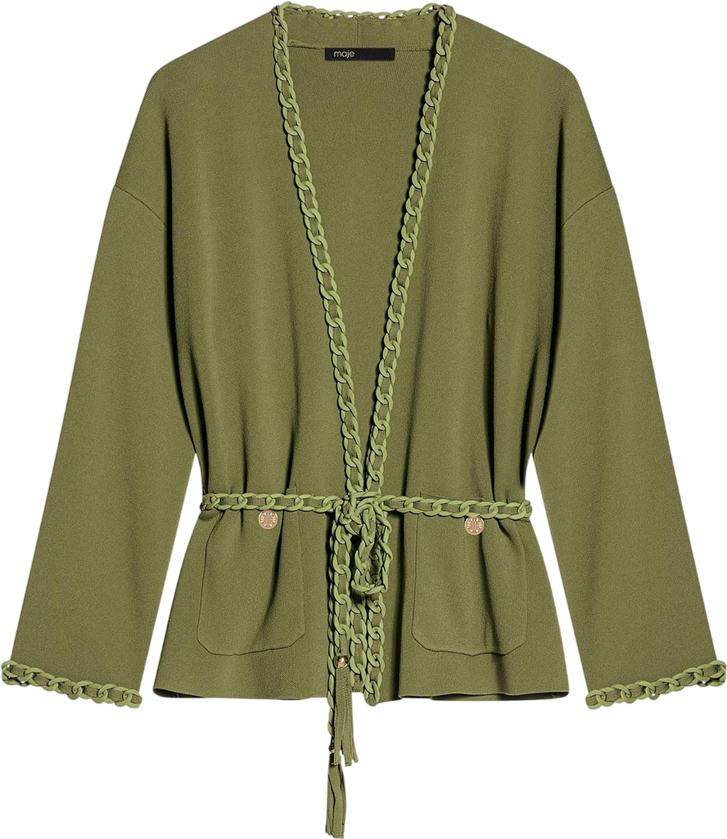 Maje Green 2-piece Khaki Madeno Knit Cardigan And Skirt Suit Sz1 UK 8