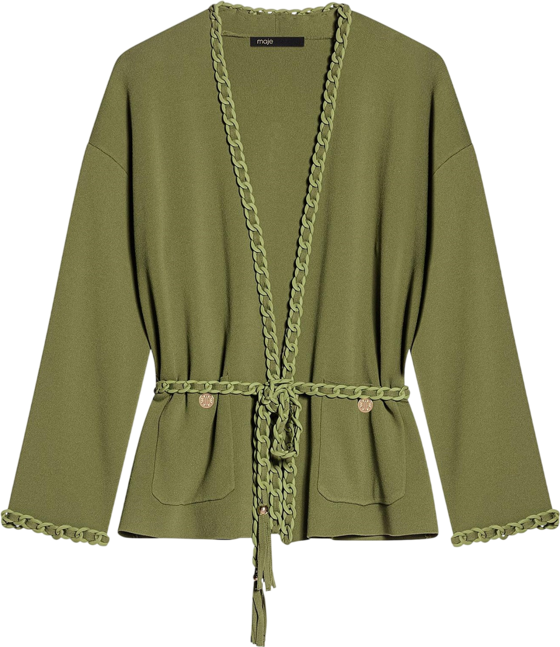 Maje Green 2-piece Khaki Madeno Knit Cardigan And Skirt Suit Sz1 UK 8