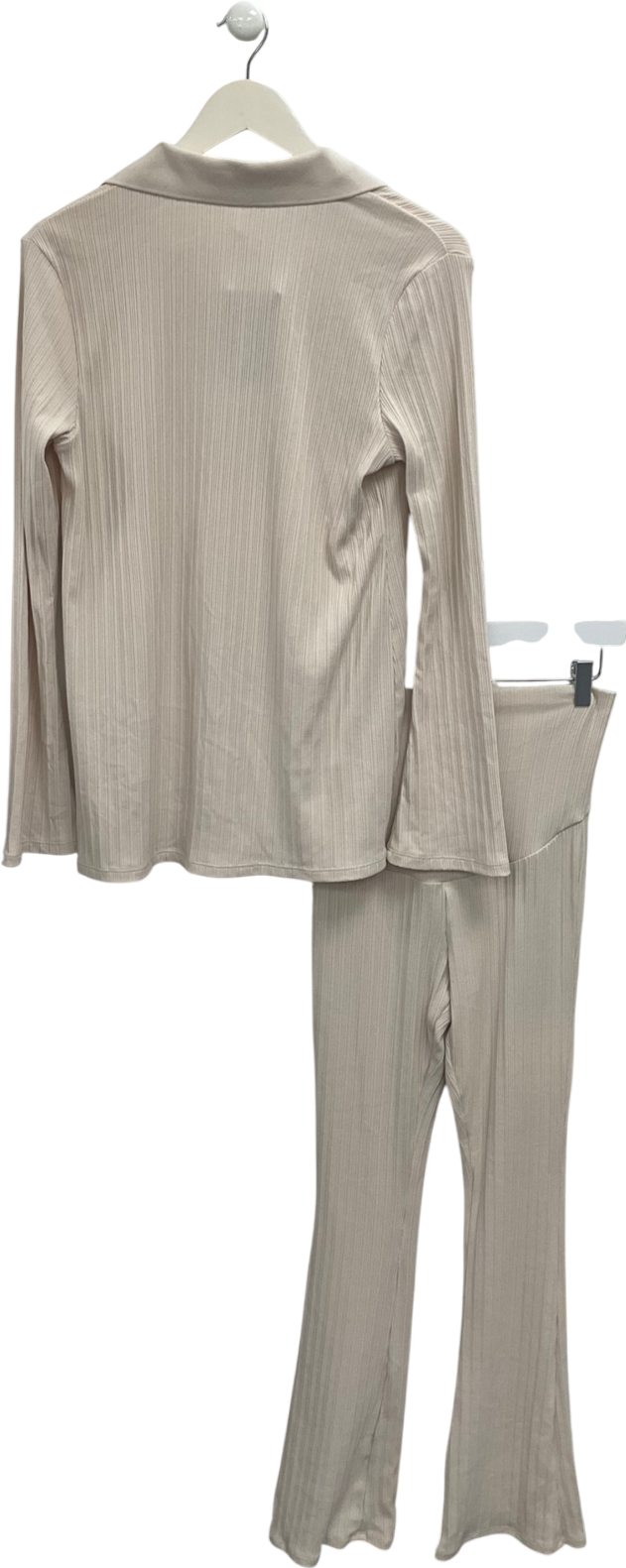 H&M Beige Maternity Ribbed Button Through Collared Top And Flared Trousers UK M