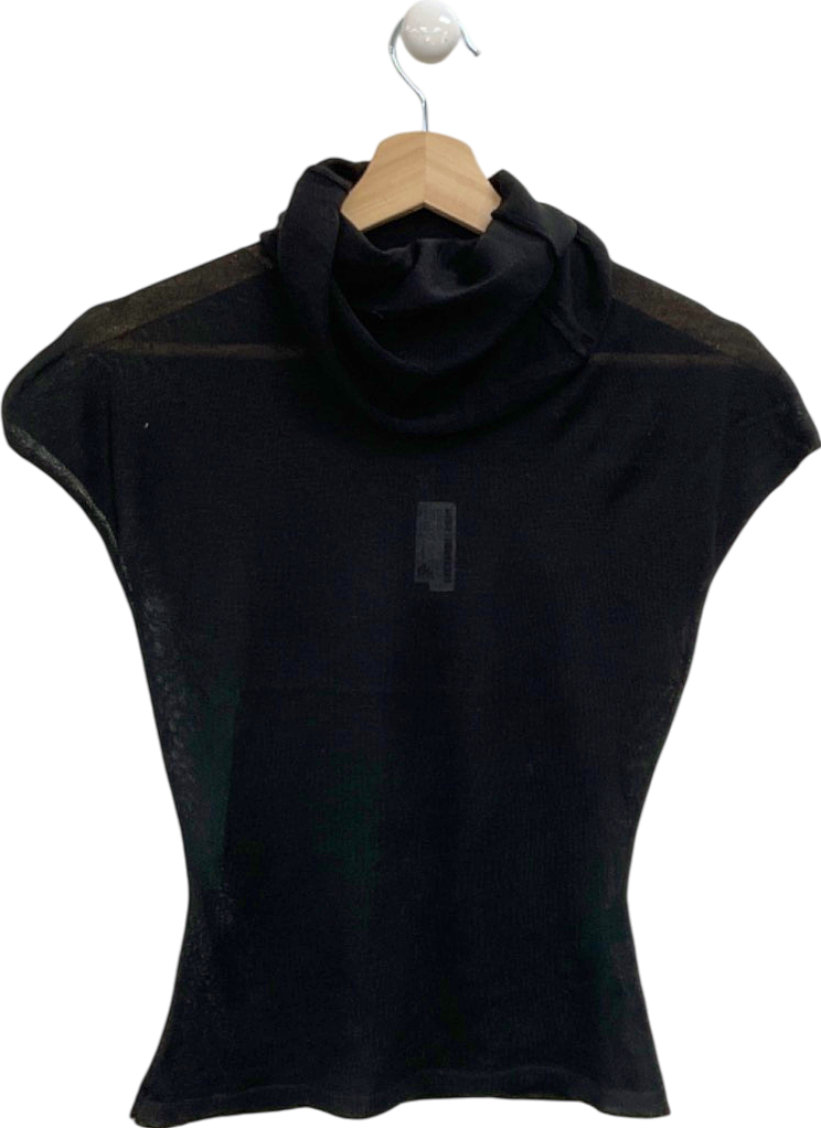 Pretty Little Thing Black Sheer Knit High Neck Top UK S