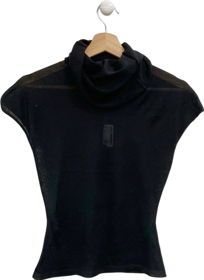 Pretty Little Thing Black Sheer Knit High Neck Top UK S