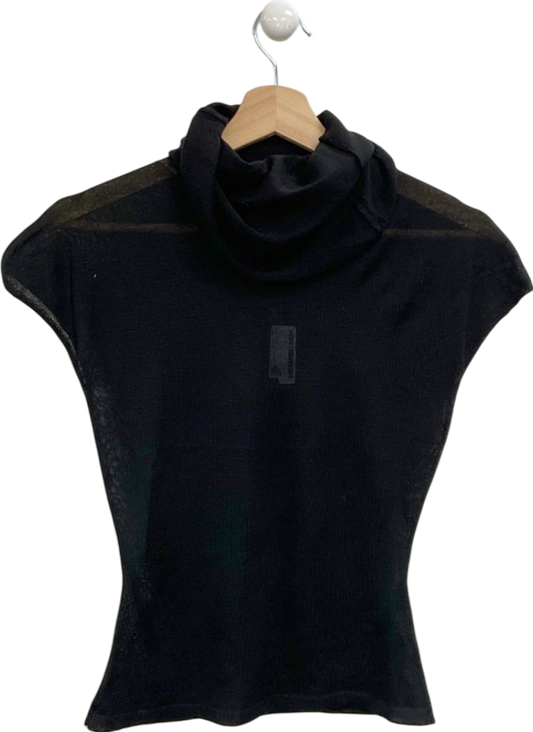 Pretty Little Thing Black Sheer Knit High Neck Top UK S