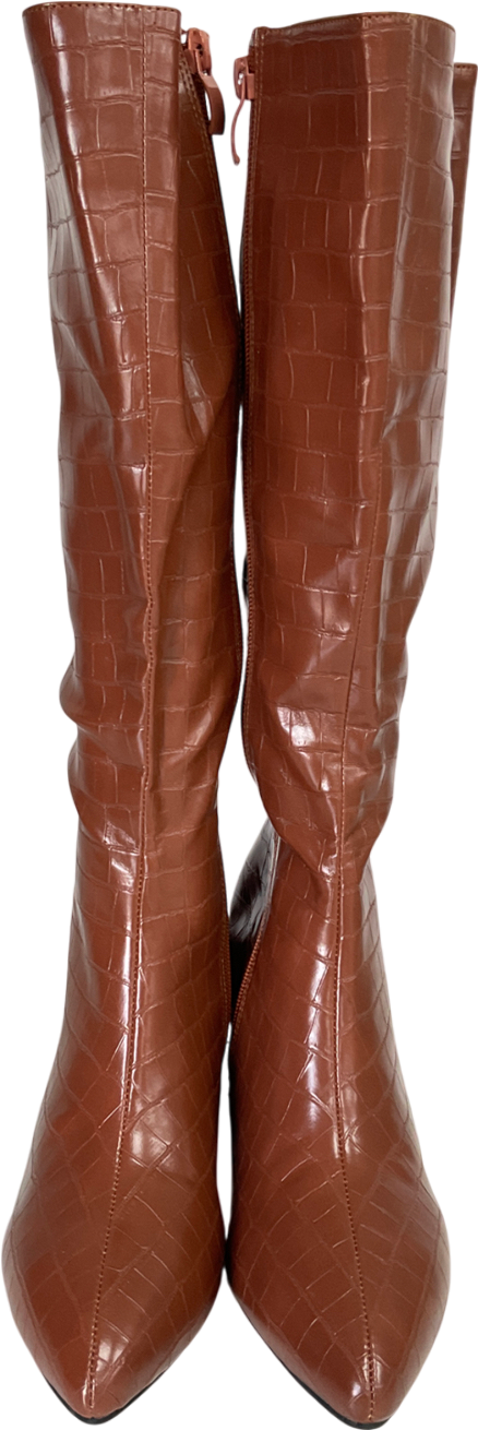 Brown Croc Block Heel Knee High Boots UK 3 EU 36 👠