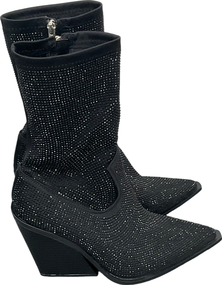Public Desire Black Wild One Dimante Western Cowboy Boots UK 6 EU 39 👠